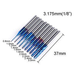 SainSmart Genmitsu 10個入り ナノブルーコートエンドミル 0.8-3MMセット-02