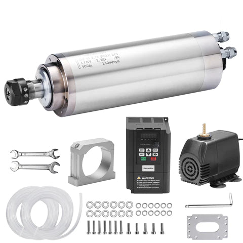 1.5KW-2.2KW 水冷スピンドルモーターキット、VFD およびウォーターポンプ付き、Φ80mm アルミクランプマウント