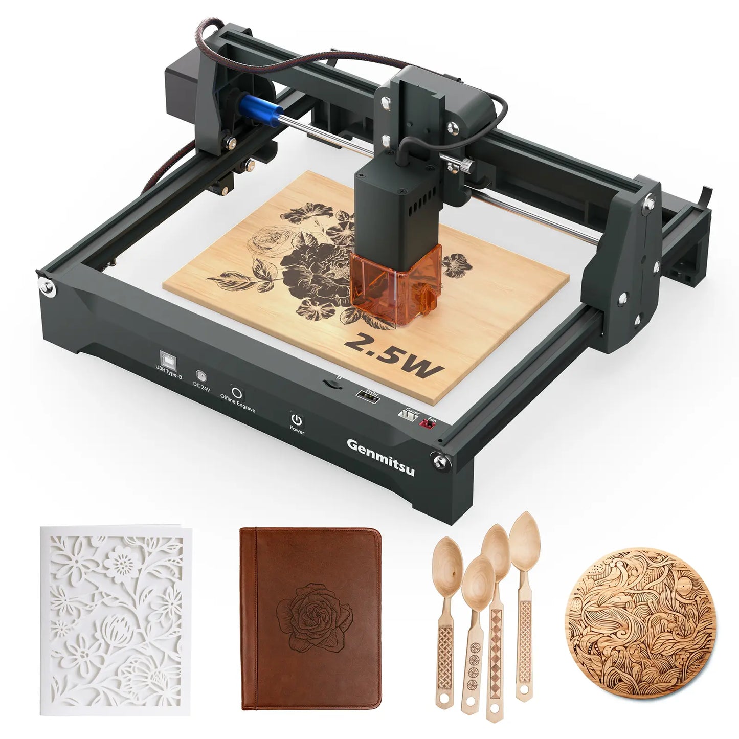 Kortekレーザー彫刻機、2.5W/5W/10W、±0.01mm高精度、IRレーザー対応、ポータブルCNCレーザー切断機