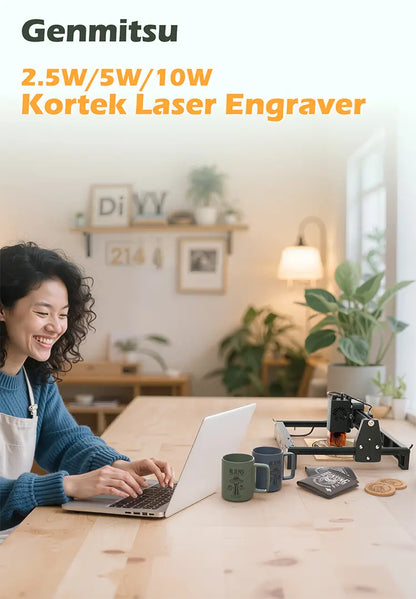 Kortekレーザー彫刻機、2.5W/5W/10W、±0.01mm高精度、IRレーザー対応、ポータブルCNCレーザー切断機
