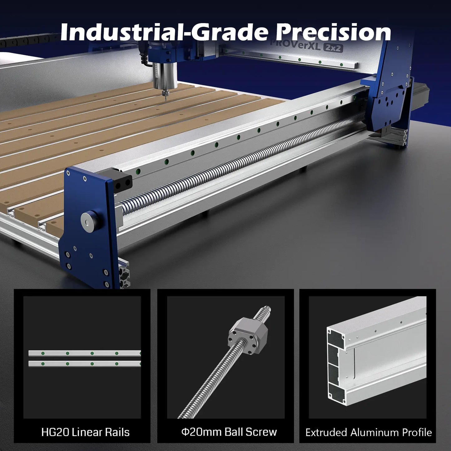 PROVerXL 2X2 CNCルーター木工機械、679x679x113mm作業エリア、クローズドループモーター、GRBL制御、710Wスピンドル、アルミフレーム、簡単な組み立て、WiFiおよびアプリサポート