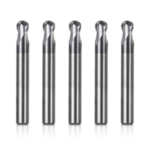 2BNC05、1/4インチシャンク、全長3インチ、2フルートボールノーズ、エンドミルCNCルータービット、TiAlNコーティングステンレススチールメタル、アルミニウム、金属、プラスチック、MDF、木材用、5個