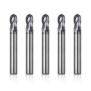 4BNC05、1/4インチシャンク、4フルートボールノーズ、全長3インチ、エンドミルCNCルータービット、TiAlNコーティングステンレススチールメタル、アルミニウム、金属、プラスチック、MDF、木材用、5個
