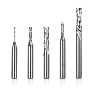DSBC05、1/4インチシャンク、2フルートフライス彫刻ビットセット、ダウンカット＆コンプレッションカット、エンドミルCNCルータービット、アルミニウム、金属、プラスチック、MDF、木材用ツール、5個