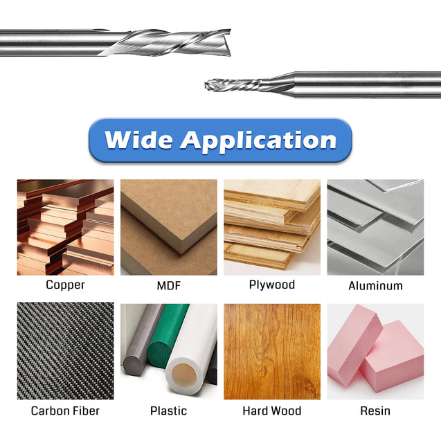 DSBC05、1/4インチシャンク、2フルートフライス彫刻ビットセット、ダウンカット＆コンプレッションカット、エンドミルCNCルータービット、アルミニウム、金属、プラスチック、MDF、木材用ツール、5個