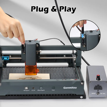 レーザー加工機用エアアシストポンプ、Genmitsu Kortekおよび市販のほとんどのCNC彫刻機・レーザー彫刻機に対応、煙とホコリを除去、デスクとレーザーレンズを保護