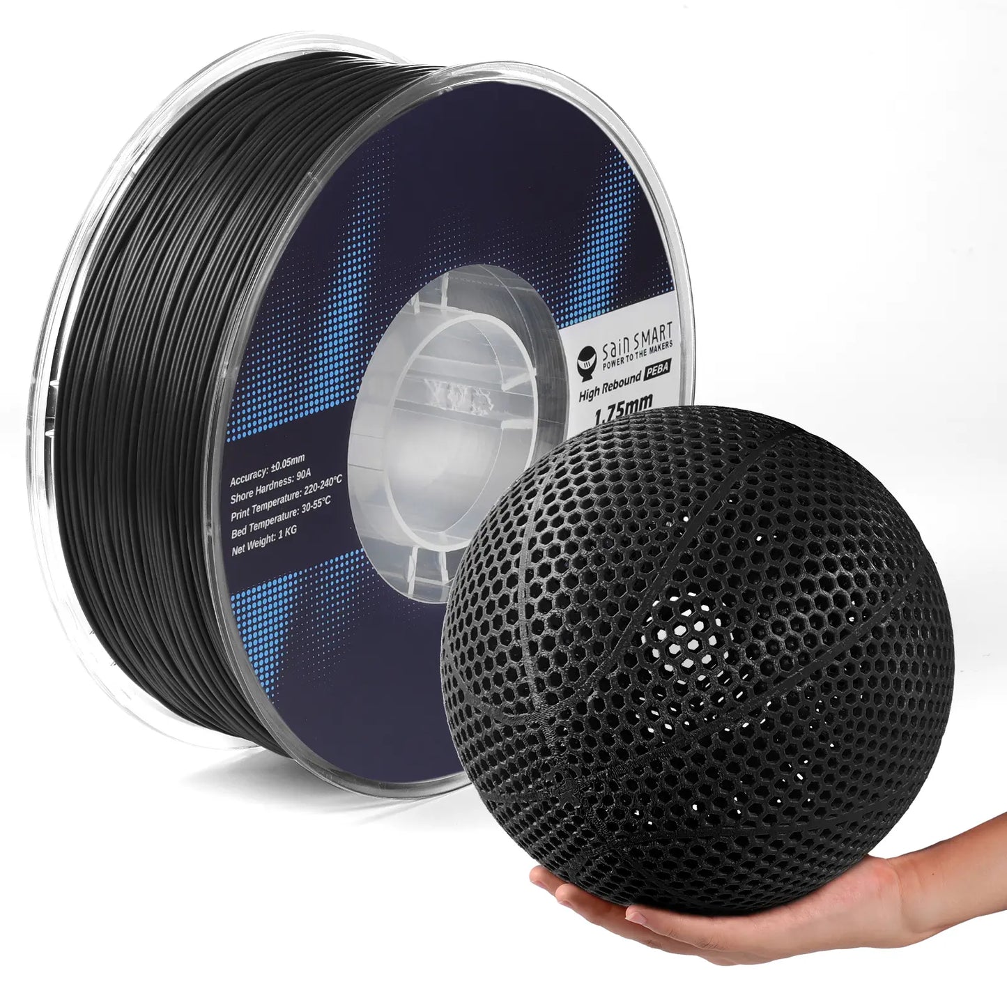 PEBA 3Dプリンター用フィラメント 1.75mm 90A 1kg - 高反発・軽量柔性素材（反発率78%）、TPUより20%軽量＆2倍高速印刷、ナイロンベースの強度、硬度調整可能