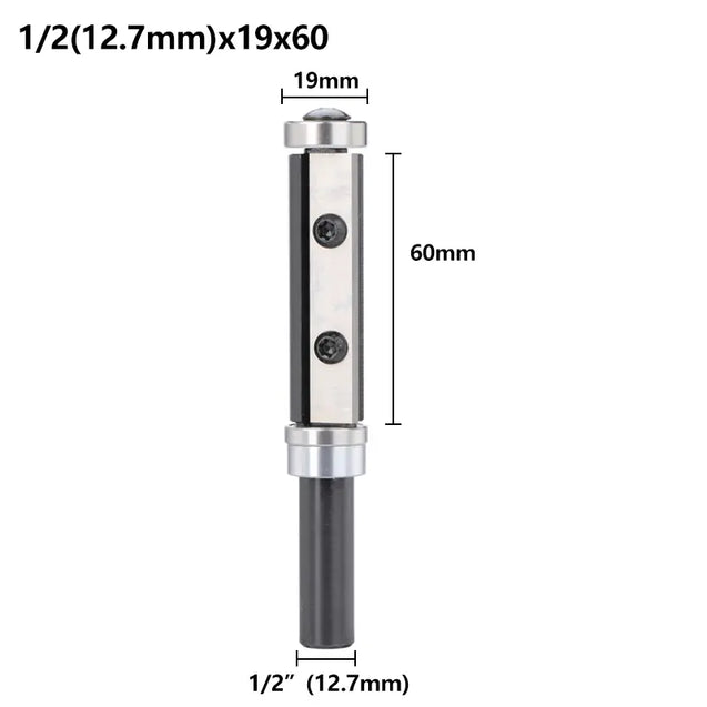 FRBE01A、1/2 インチシャンク、2-23/64 インチ切断長、上下ベアリングフラッシュカッター、交換可能な超硬インサート、木工のフラッシュトリミング用