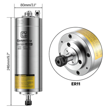 CNCスピンドルモーターキット 1.5KW/2.2KW 水冷スピンドルモーター 24000RPM ER11コレット 事前配線済みVFDインバーターボックス＆ポンプ付き - CNCルーターマシン彫刻用 4ベアリング高精度モーター