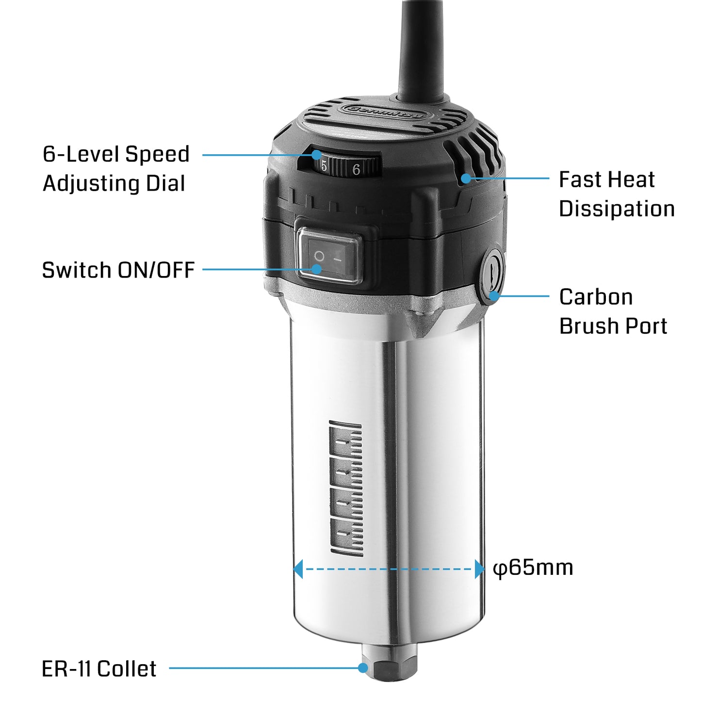 710W CNC スピンドルモータートリマールーター、直径 65mm、6 可変速度 6500-30000RPM