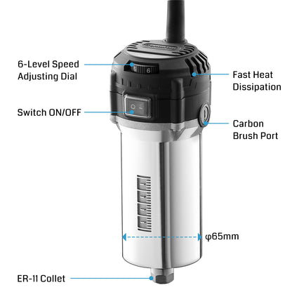 710W CNC スピンドルモータートリマールーター、直径 65mm、6 可変速度 6500-30000RPM