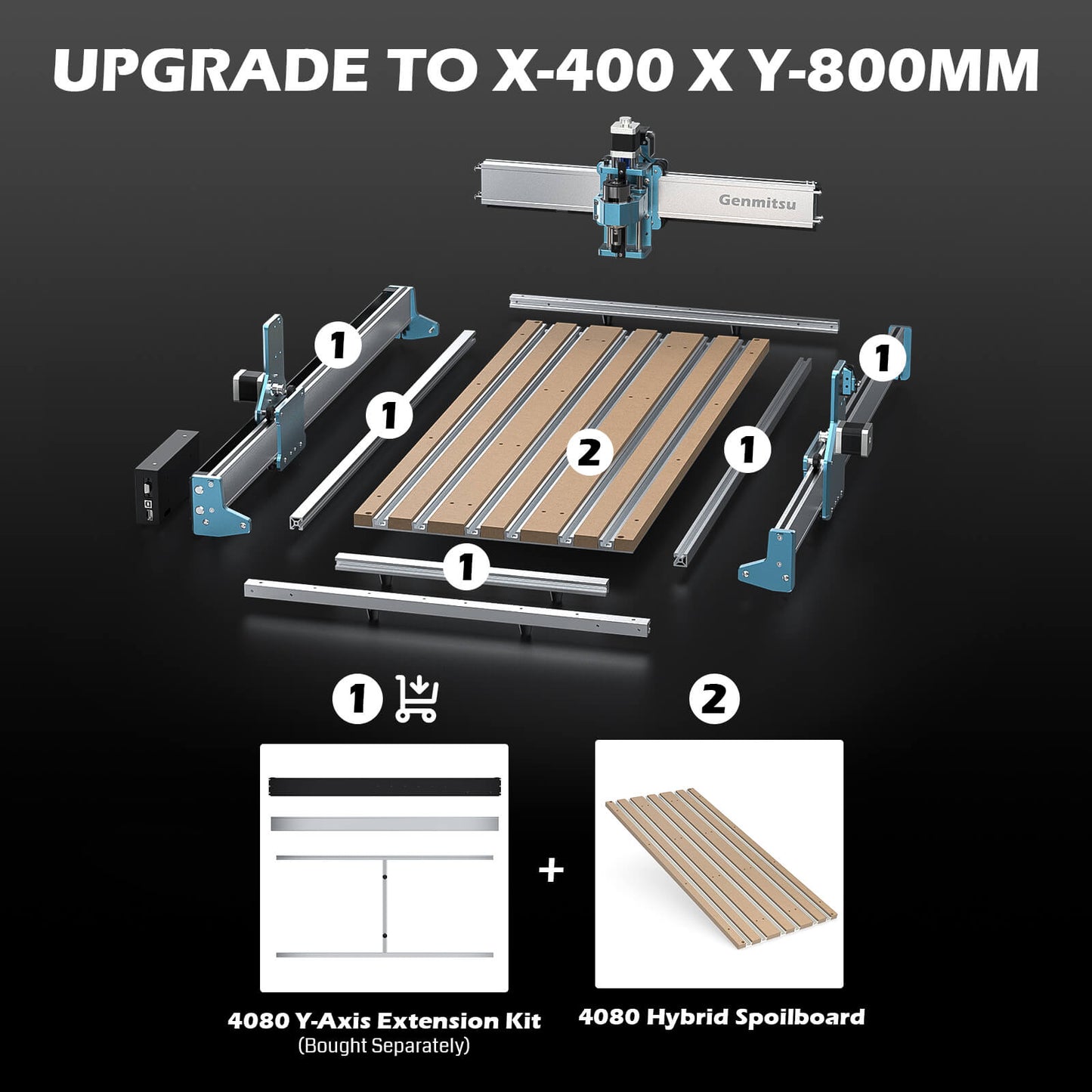 CNC 4040 RENO 用 Y 軸延長キット、Y 軸延長 800mm、4040 から 4080/6080 へのアップグレード