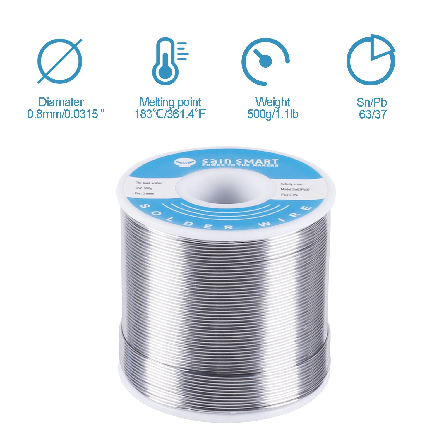 SainSmartはんだワイヤ- 0.8mm 500g -Sn63 Pb37 – SainSmart Japan