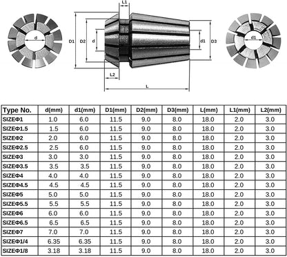 Genmitsu ER11 精密 コレットチャック 1.0mm〜7.0mm 1/4" 1/8"