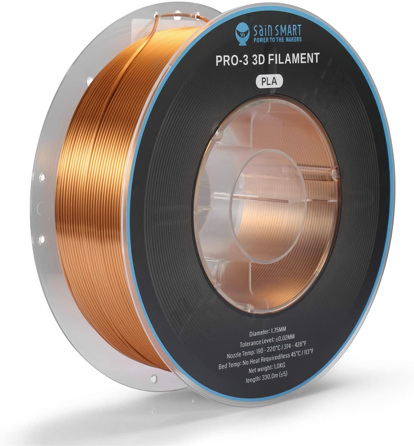[discontinued] SainSmart シルク PLA フィラメント、PRO-3 糸絡み防止 1.75mm 3D プリンター フィラメント、寸法精度+/- 0.02mm、 1KG/2.2 LBS スプール、シルク ブルー (銅)