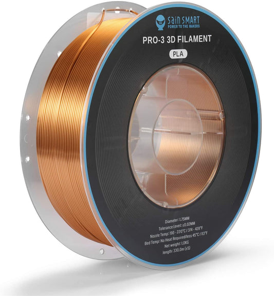 [discontinued] SainSmart シルク PLA フィラメント、PRO-3 糸絡み防止 1.75mm 3D プリンター フィラメント、寸法精度+/- 0.02mm、 1KG/2.2 LBS スプール、シルク ブルー (銅)
