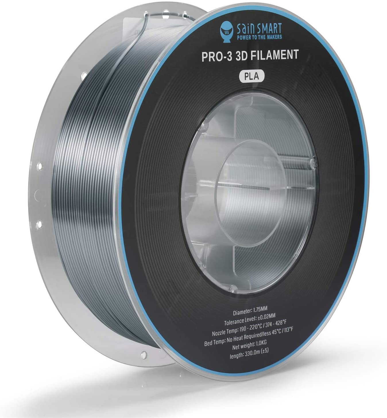 [discontinued] 銀 シルク PLA フィラメント、PRO-3 糸絡み防止 1.75mm 1KG/2.2 LBS スプール