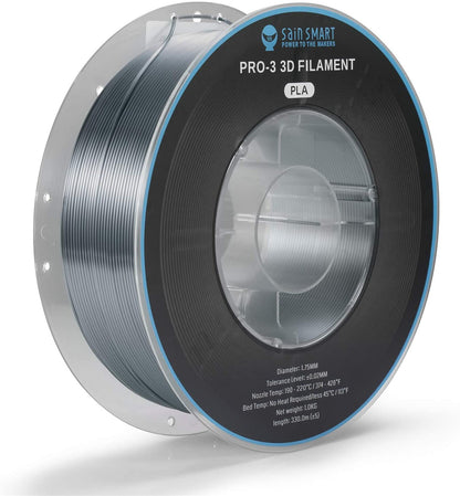 [discontinued] 銀 シルク PLA フィラメント、PRO-3 糸絡み防止 1.75mm 1KG/2.2 LBS スプール