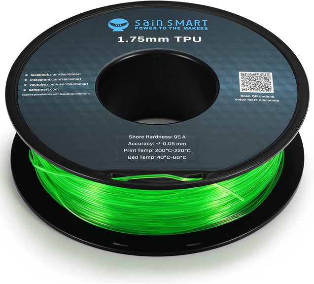 緑、柔軟なTPUフィラメント1.75mm 0.8kg / 1.76lb