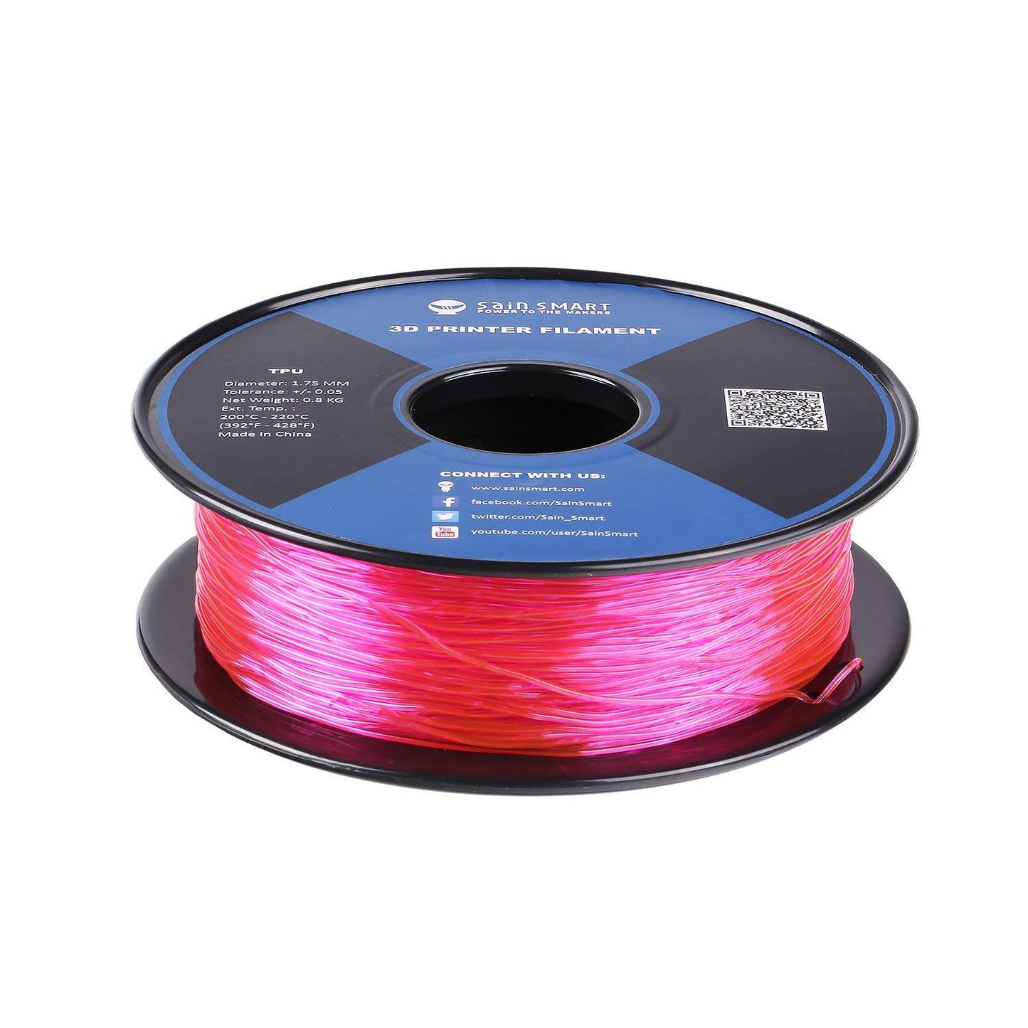 [discontinued] ピンク、柔軟なTPUフィラメント、1.75mm 0.8kg / 1.76lb