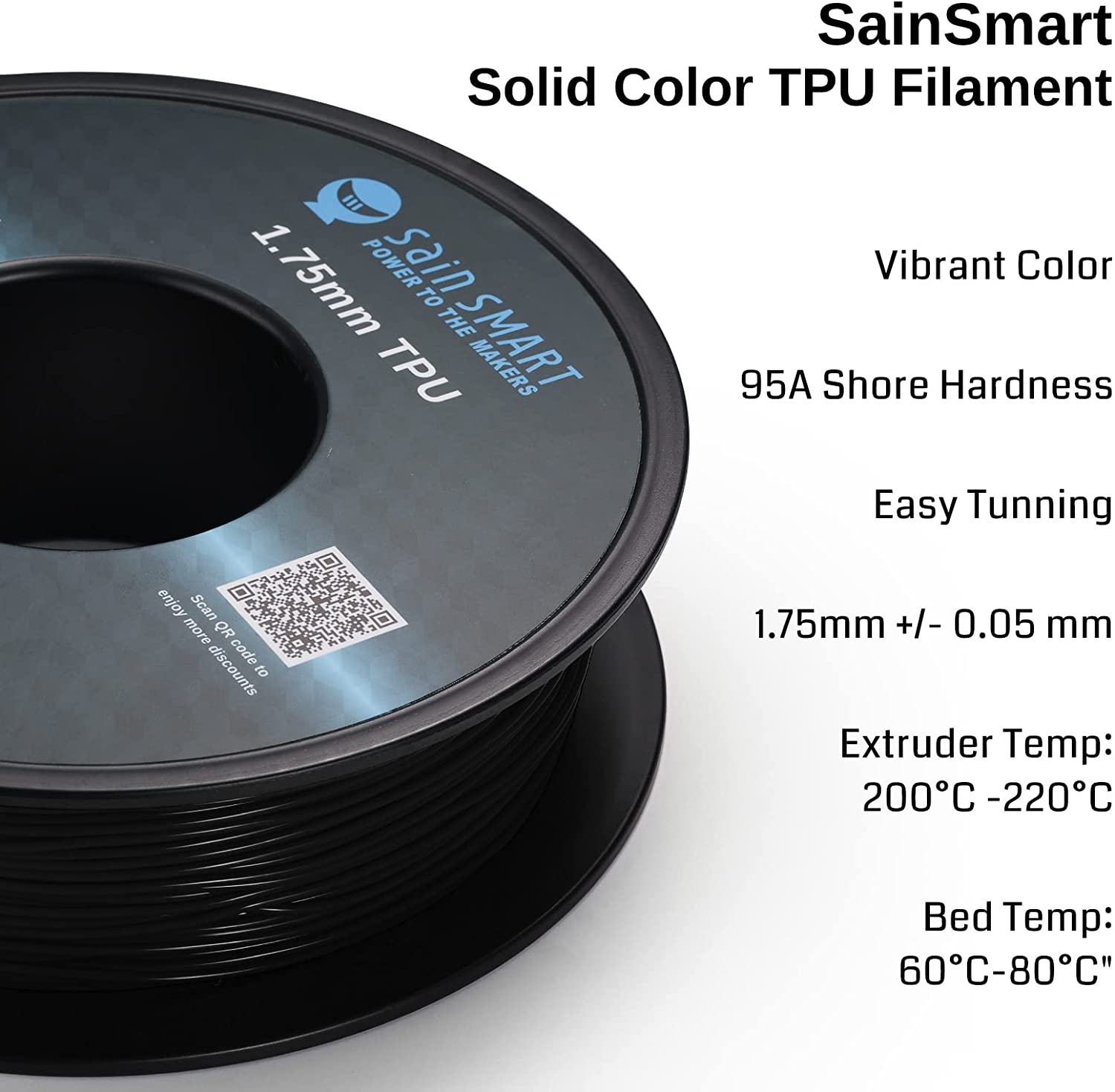 黒色、柔軟なTPUフィラメント1.75mm 0.8kg / 1.76lb – SainSmart Japan
