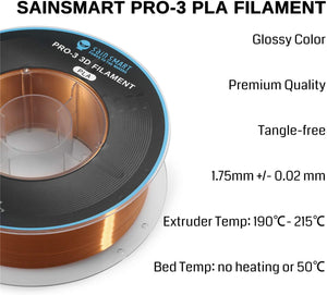 SainSmart シルク PLA フィラメント、PRO-3 糸絡み防止 1.75mm 3D プリンター フィラメント、寸法精度+/- 0.02mm、 1KG/2.2 LBS スプール、シルク ブルー (銅)