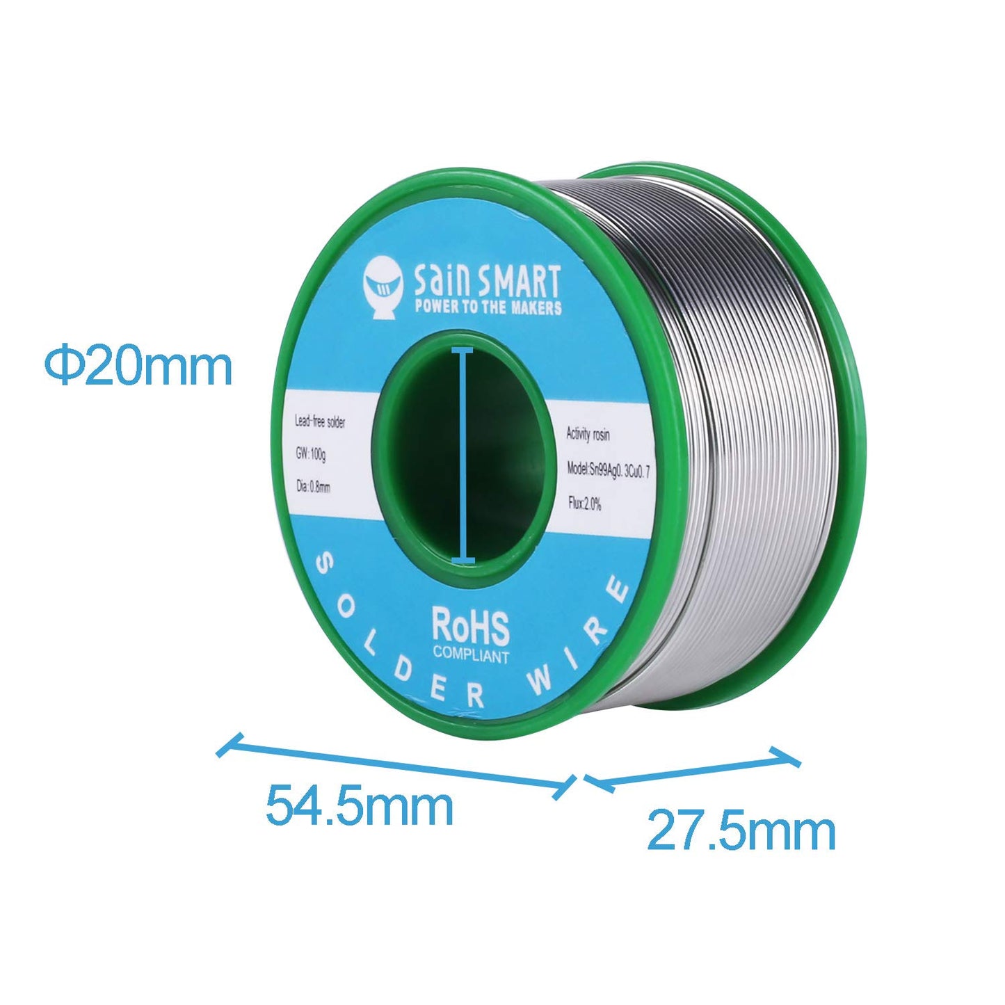 SainSmart無鉛はんだワイヤ0.8mm 100g Sn99 Cu0.7 Ag0.3-03