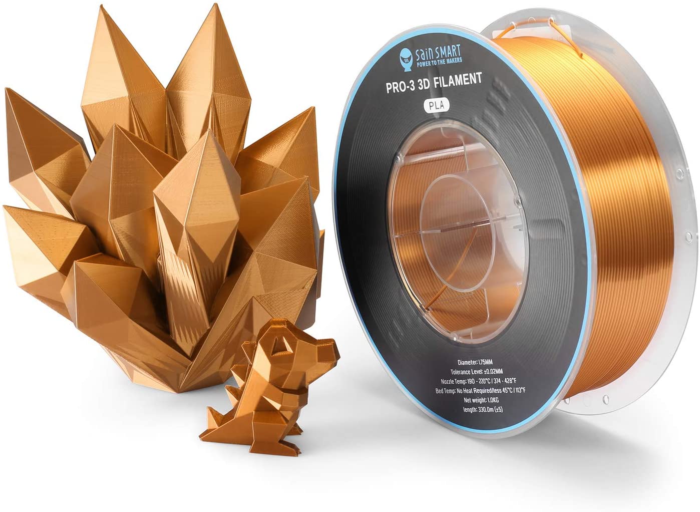[discontinued] SainSmart シルク PLA フィラメント、PRO-3 糸絡み防止 1.75mm 3D プリンター フィラメント、寸法精度+/- 0.02mm、 1KG/2.2 LBS スプール、シルク ブルー (銅)