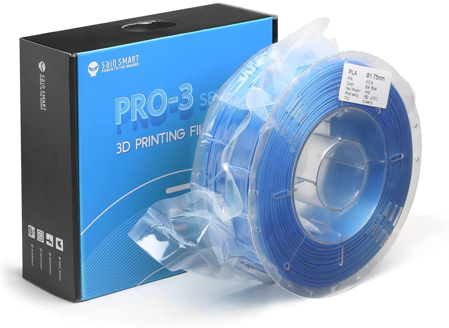 [discontinued] SainSmart シルク PLA フィラメント、PRO-3 糸絡み防止 1.75mm 3D プリンター フィラメント、寸法精度+/- 0.02mm、 1KG/2.2 LBS スプール、シルク ブルー (ブルー)