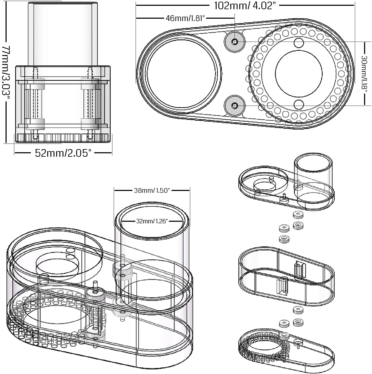 Φ42mm ABS ダストシューカバークリーナー、3018 775 スピンドルモーター用
